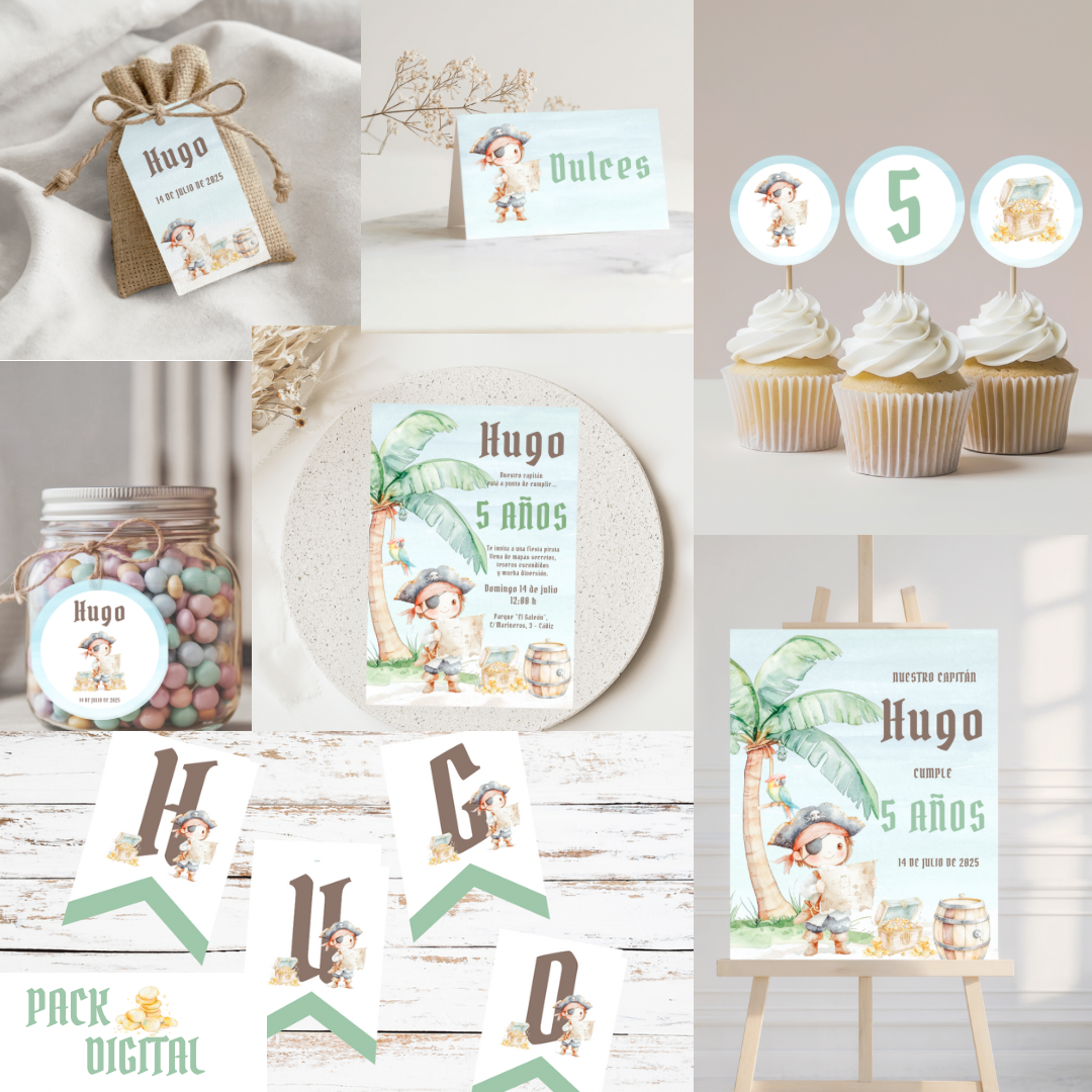 🎈 Pack digital de cumpleaños – Temáticas Sirena y Pirata 🎈