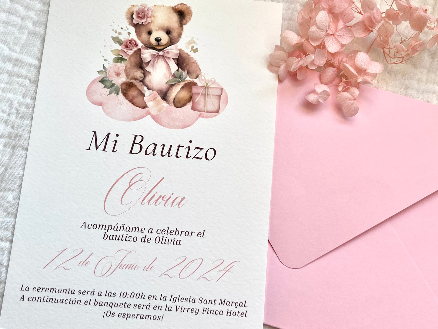 Invitación Bautizo ''Osito Vintage''