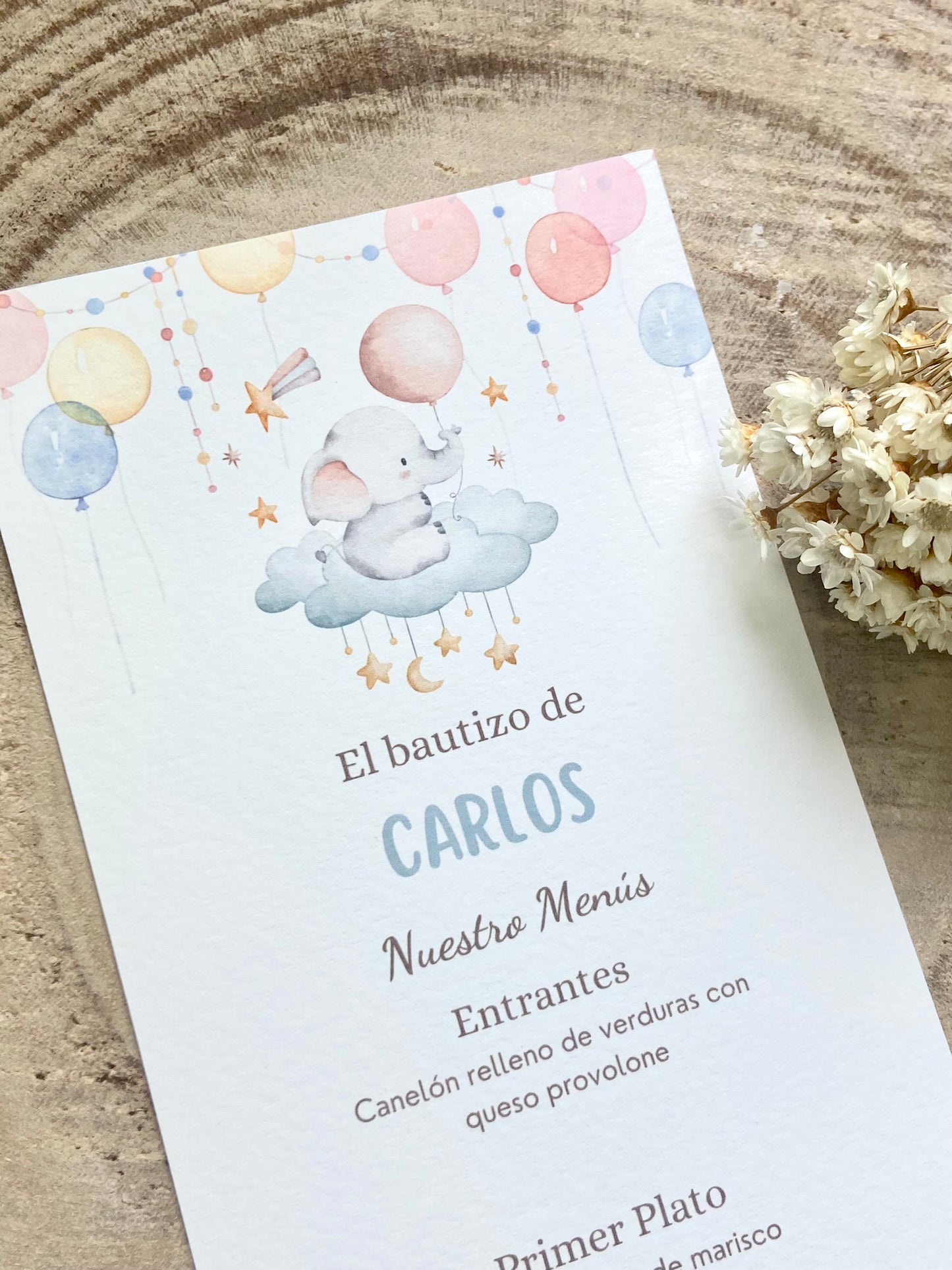 Menú Bautizo ''Elefante con globos''