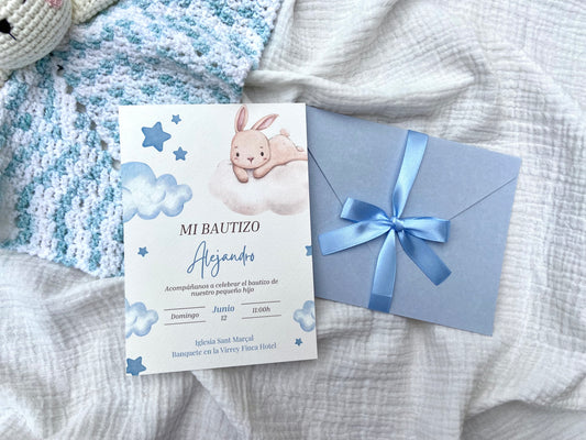 Invitación Bautizo ''Conejito Nube''