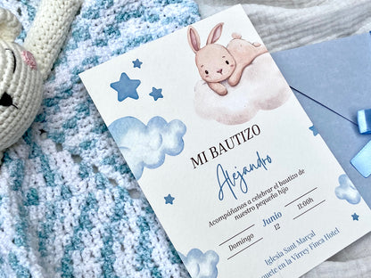 Invitación Bautizo ''Conejito Nube''