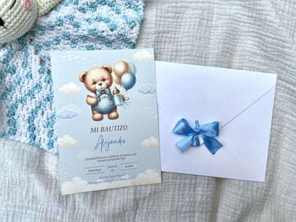 Invitación Bautizo ''Osito con globos''