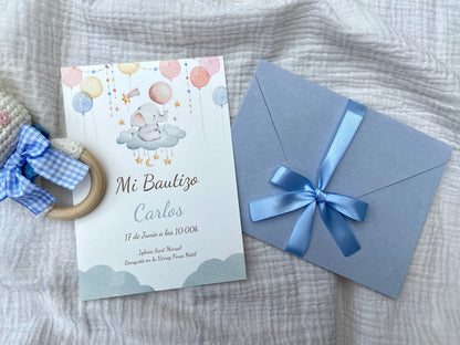 Invitación Bautizo "Elefante Nube"