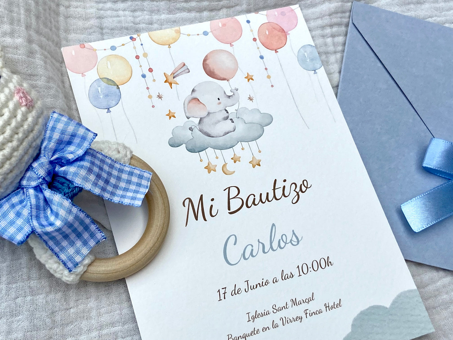 Invitación Bautizo "Elefante Nube"