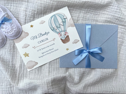 Invitación Bautizo "Elefante Globo  Aerostático"