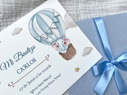 Invitación Bautizo "Elefante Globo  Aerostático"