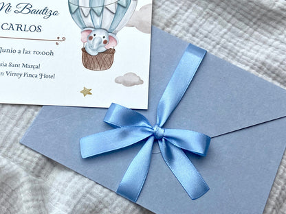 Invitación Bautizo "Elefante Globo  Aerostático"