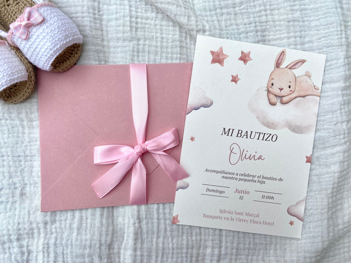 Invitación Bautizo ''Conejito Nube''