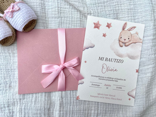 Invitación Bautizo ''Conejito Nube''