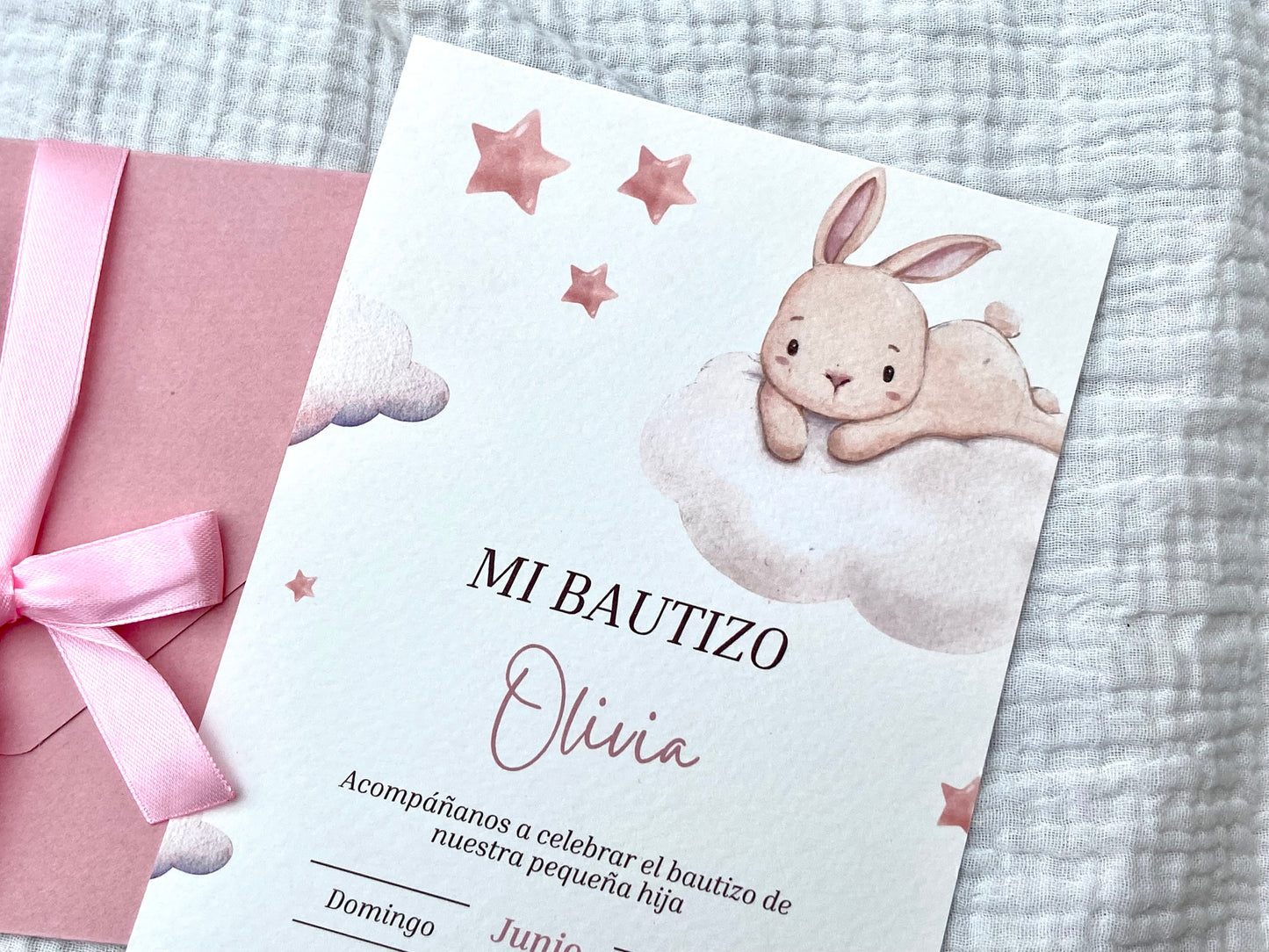 Invitación Bautizo ''Conejito Nube''