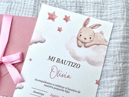Invitación Bautizo ''Conejito Nube''