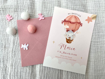 Invitación Bautizo "Elefante Globo Aerostático"