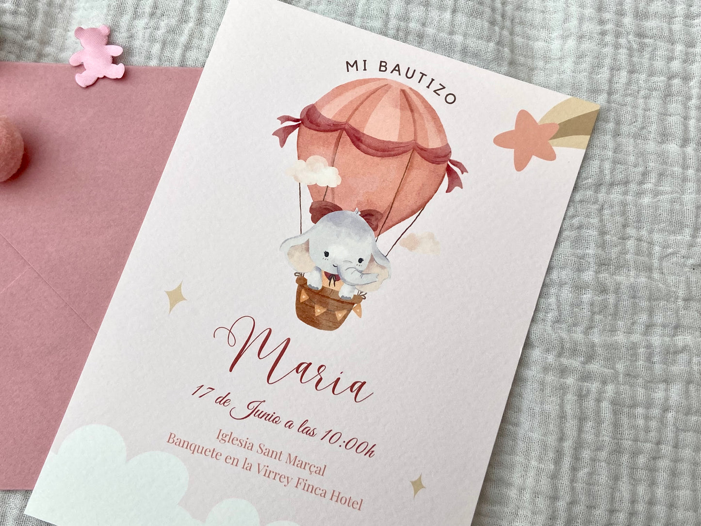 Invitación Bautizo "Elefante Globo Aerostático"