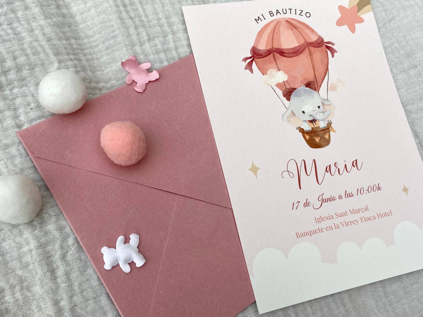 Invitación Bautizo "Elefante Globo Aerostático"