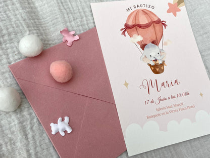 Invitación Bautizo "Elefante Globo Aerostático"