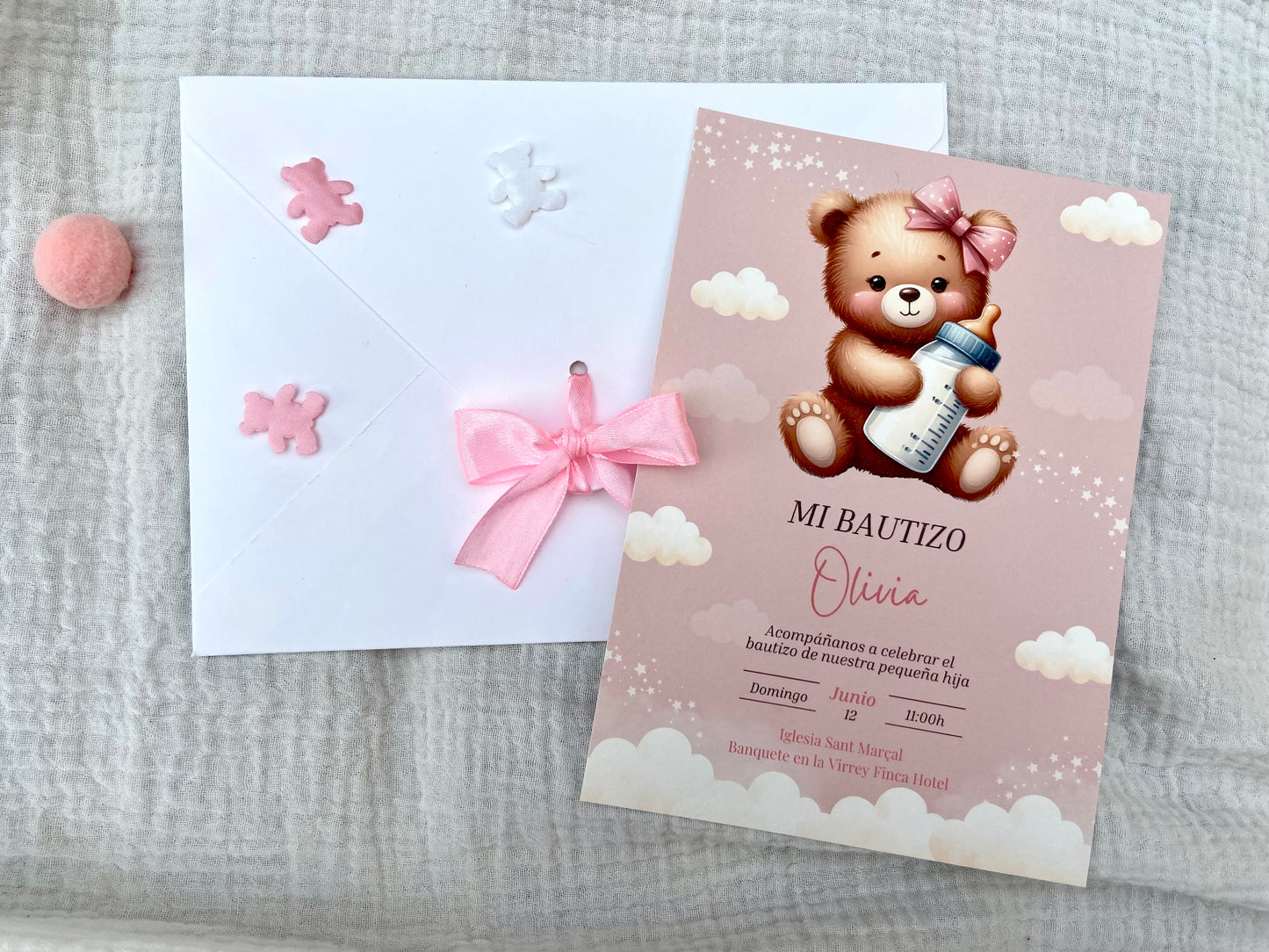 Invitación Bautizo ''Osito Biberón''