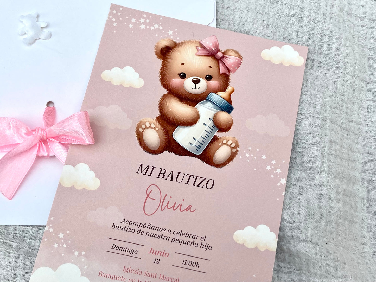 Invitación Bautizo ''Osito Biberón''