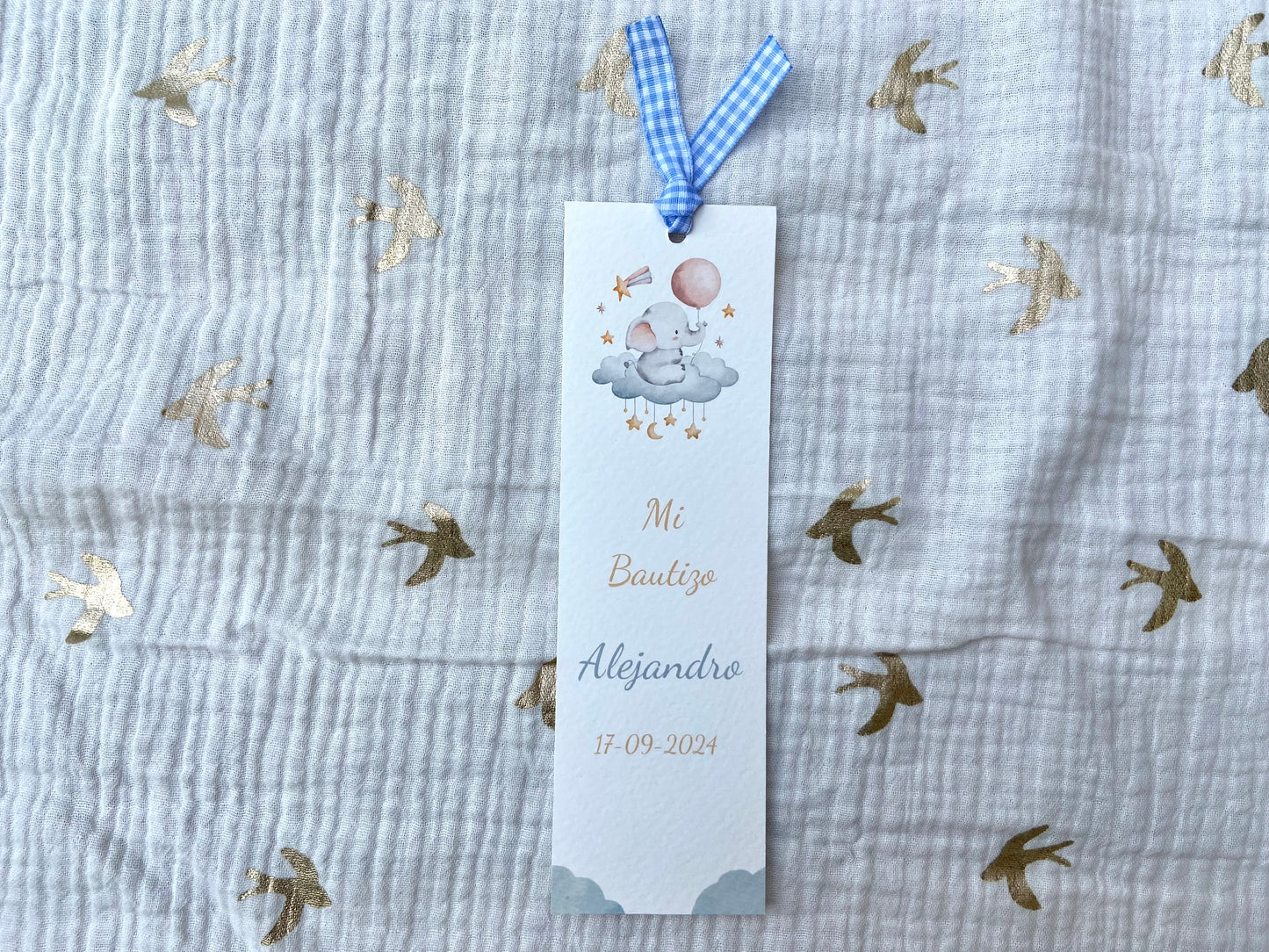Marcapáginas Bautizo "Elefante Nube"
