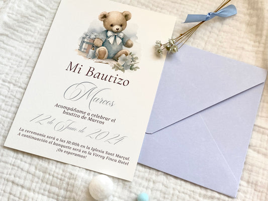Invitación Bautizo ''Osito Vintage''