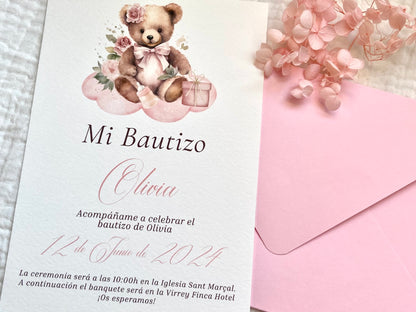 Invitación Bautizo ''Osito Vintage''