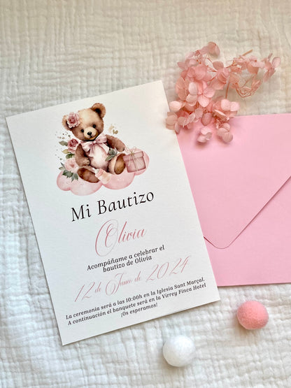 Invitación Bautizo ''Osito Vintage''