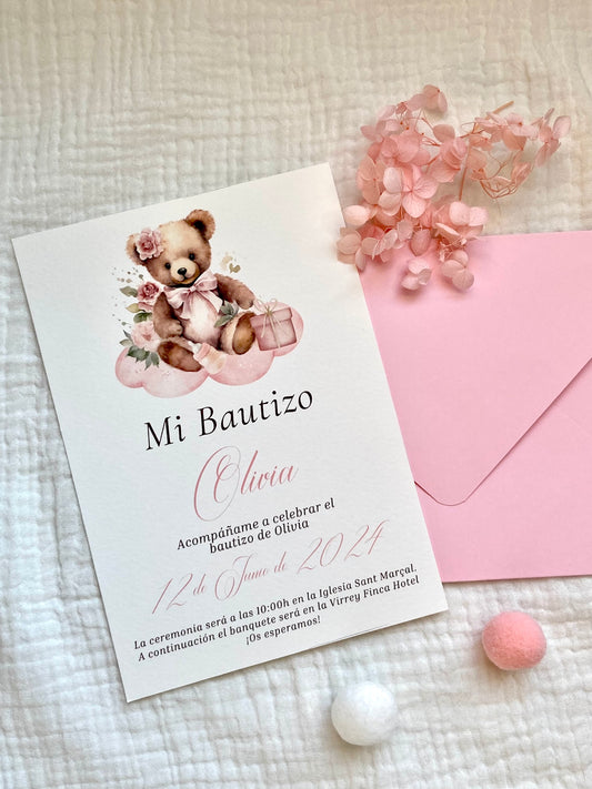 Invitación Bautizo ''Osito Vintage''
