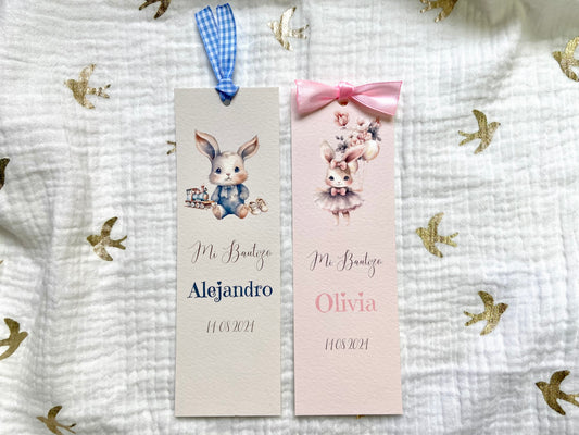 Marcapáginas Bautizo ''Conejitos Vintage''