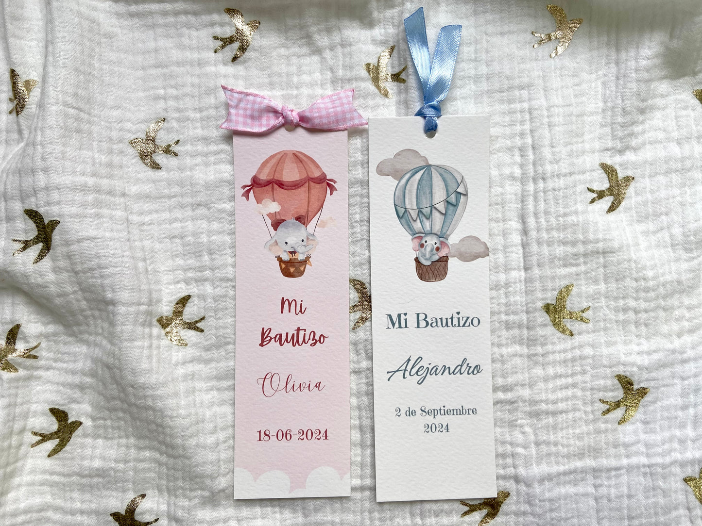 Marcapáginas Bautizo "Elefantes Globo  Aerostático"