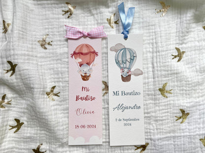 Marcapáginas Bautizo "Elefantes Globo  Aerostático"