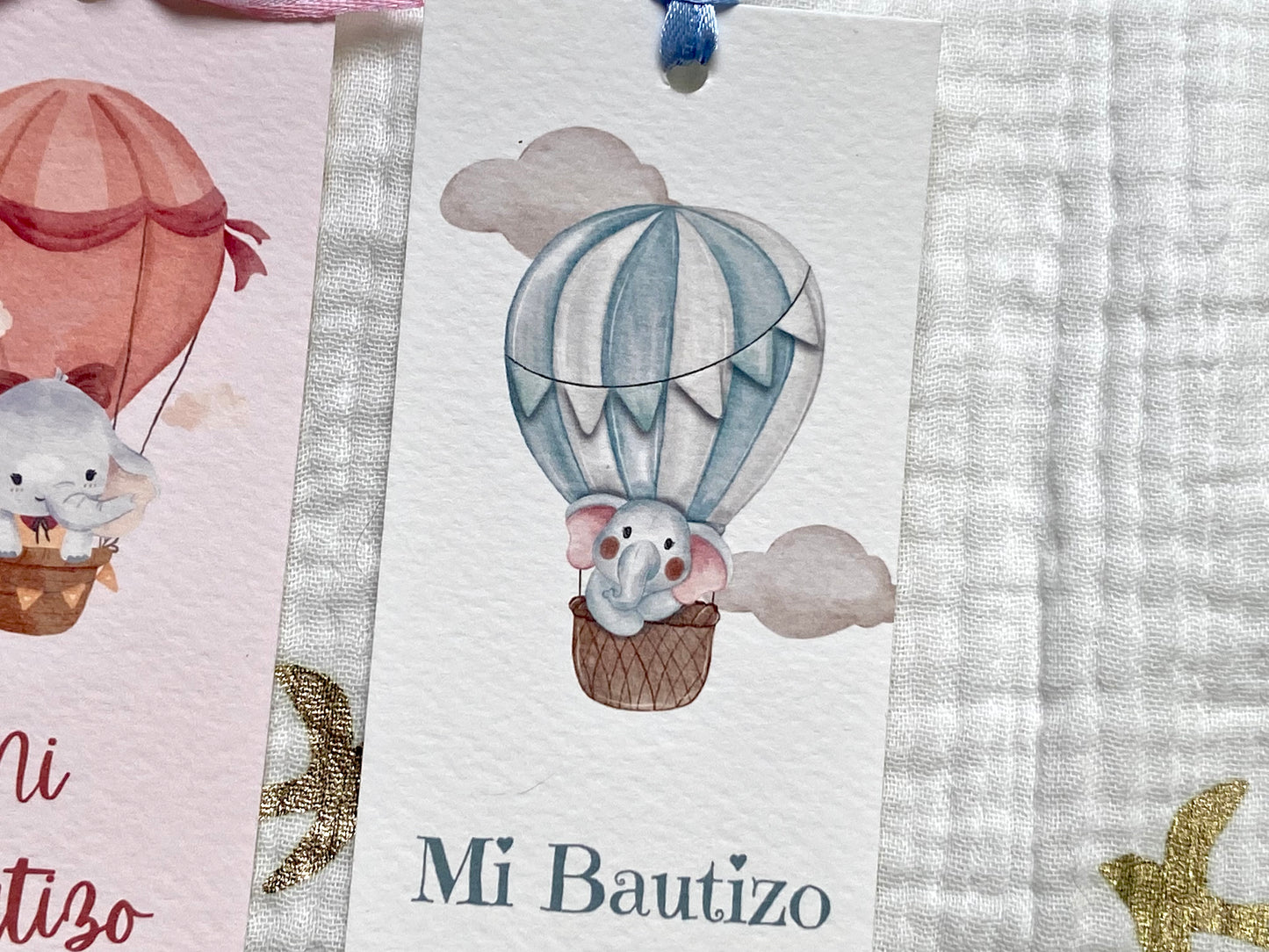 Marcapáginas Bautizo "Elefantes Globo  Aerostático"