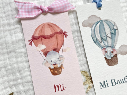 Marcapáginas Bautizo "Elefantes Globo  Aerostático"