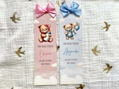 Marcapáginas Bautizo "Osito con Globos"