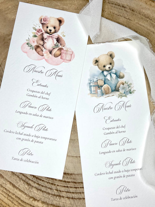 Menú Bautizo ''Osito Vintage