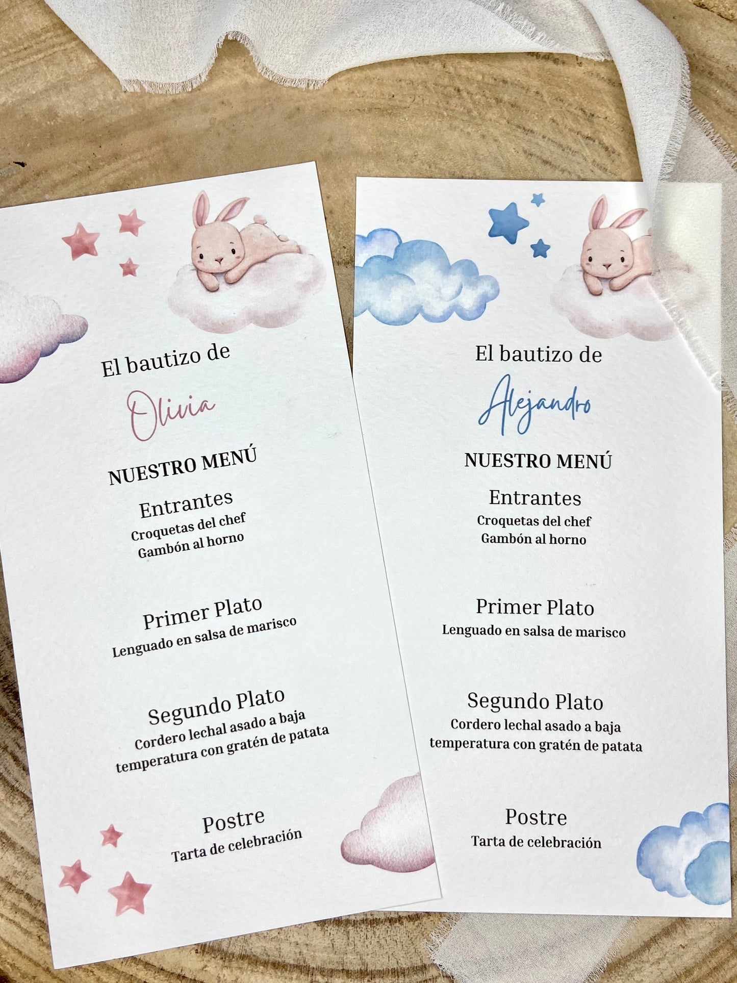 Menú Bautizo ''Conejito Nube''