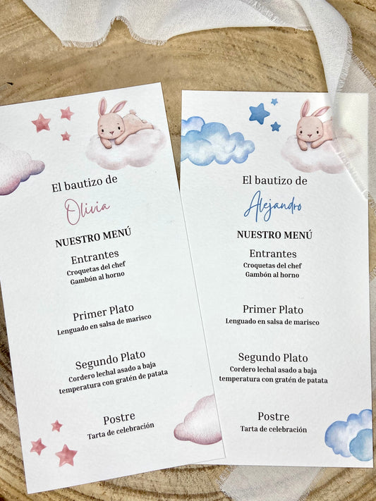 Menú Bautizo ''Conejito Nube''