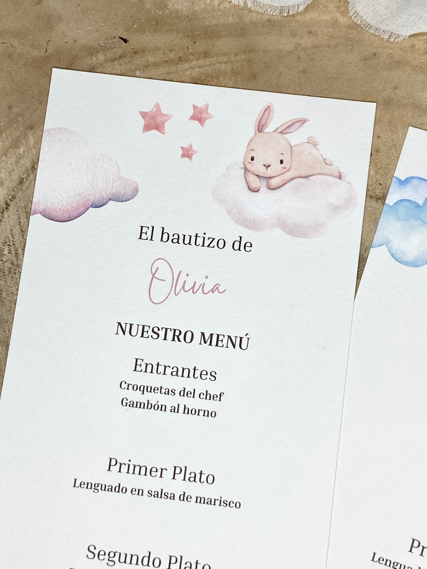 Menú Bautizo ''Conejito Nube''