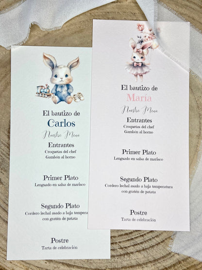 Menú Bautizo ''Conejito Vintage''
