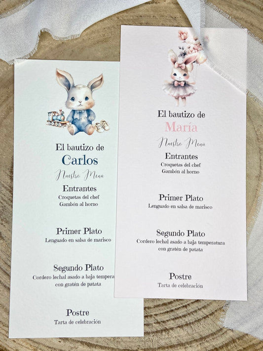 Menú Bautizo ''Conejito Vintage''