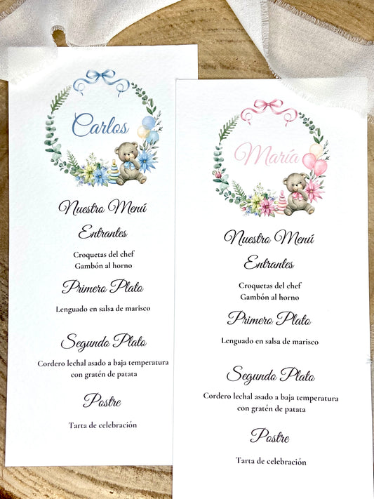 Menú Bautizo ''Corona Osito''