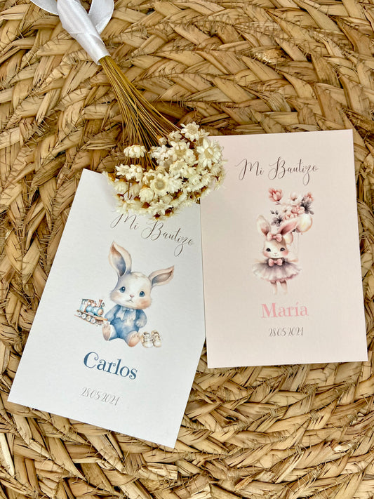 Recordatorios Bautizo ''Conejitos Vintage''