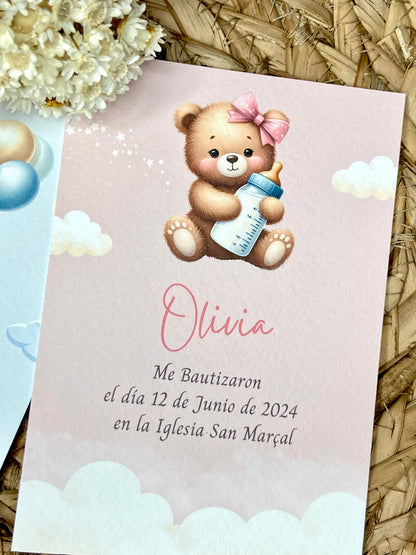 Recordatorios Bautizo "Osito Biberón" y "Osito con Globos"