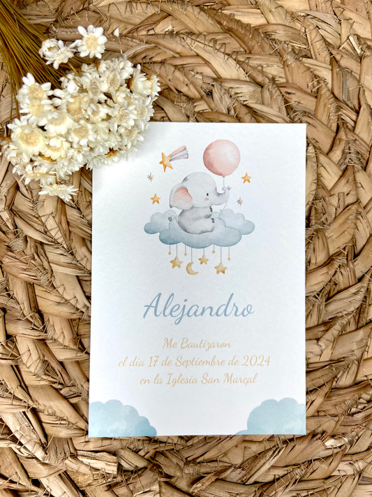 Recordatorio Bautizo ''Elefante Nube''