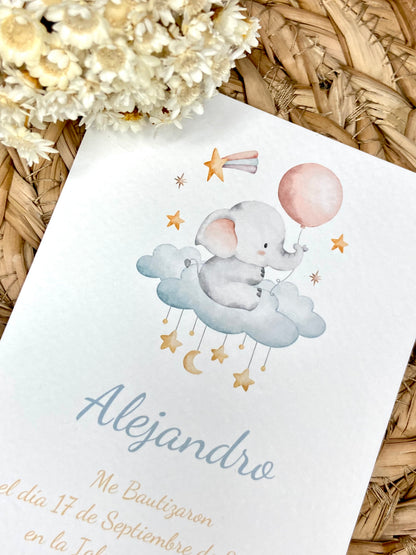 Recordatorio Bautizo ''Elefante Nube''