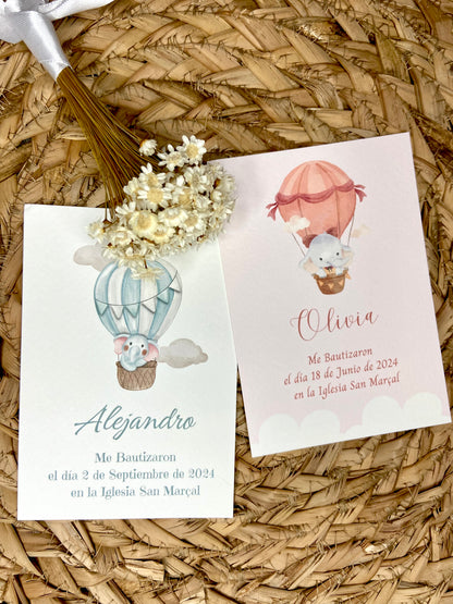 Recordatorios Bautizo "Elefante Globo Aerostático"