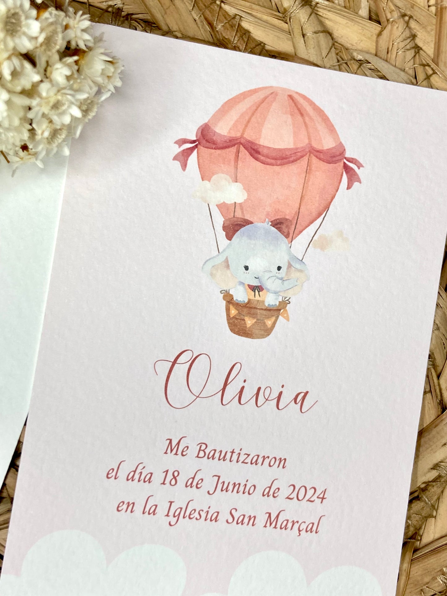 Recordatorios Bautizo "Elefante Globo Aerostático"