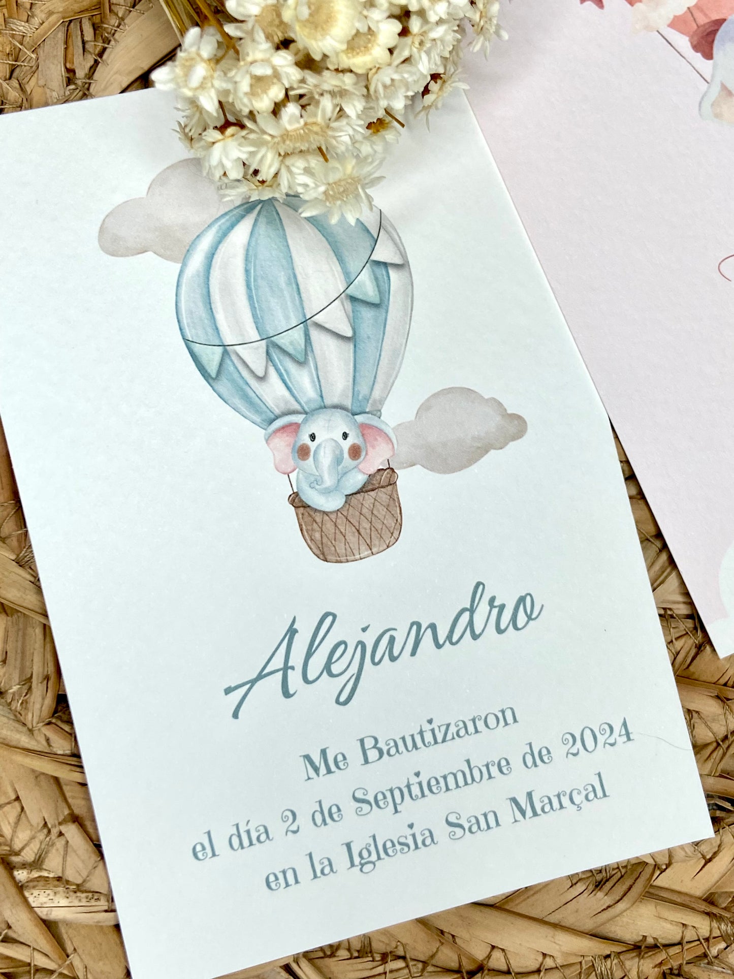 Recordatorios Bautizo "Elefante Globo Aerostático"