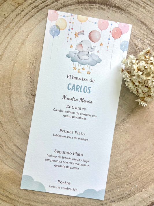 Menú Bautizo ''Elefante con globos''