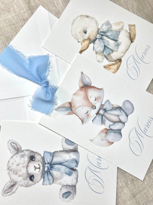 Invitación Bautizo 'Animalitos azul''