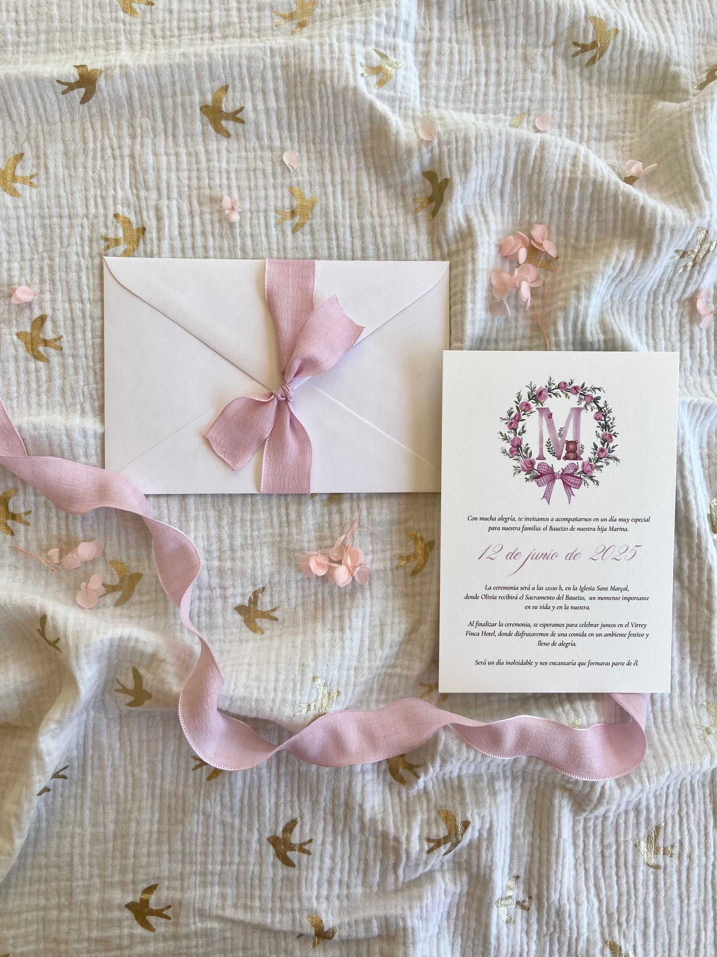 Invitación Bautizo "Corona Inicial Botánica"