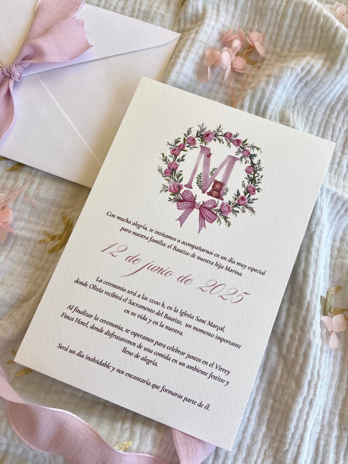Invitación Bautizo "Corona Inicial Botánica"